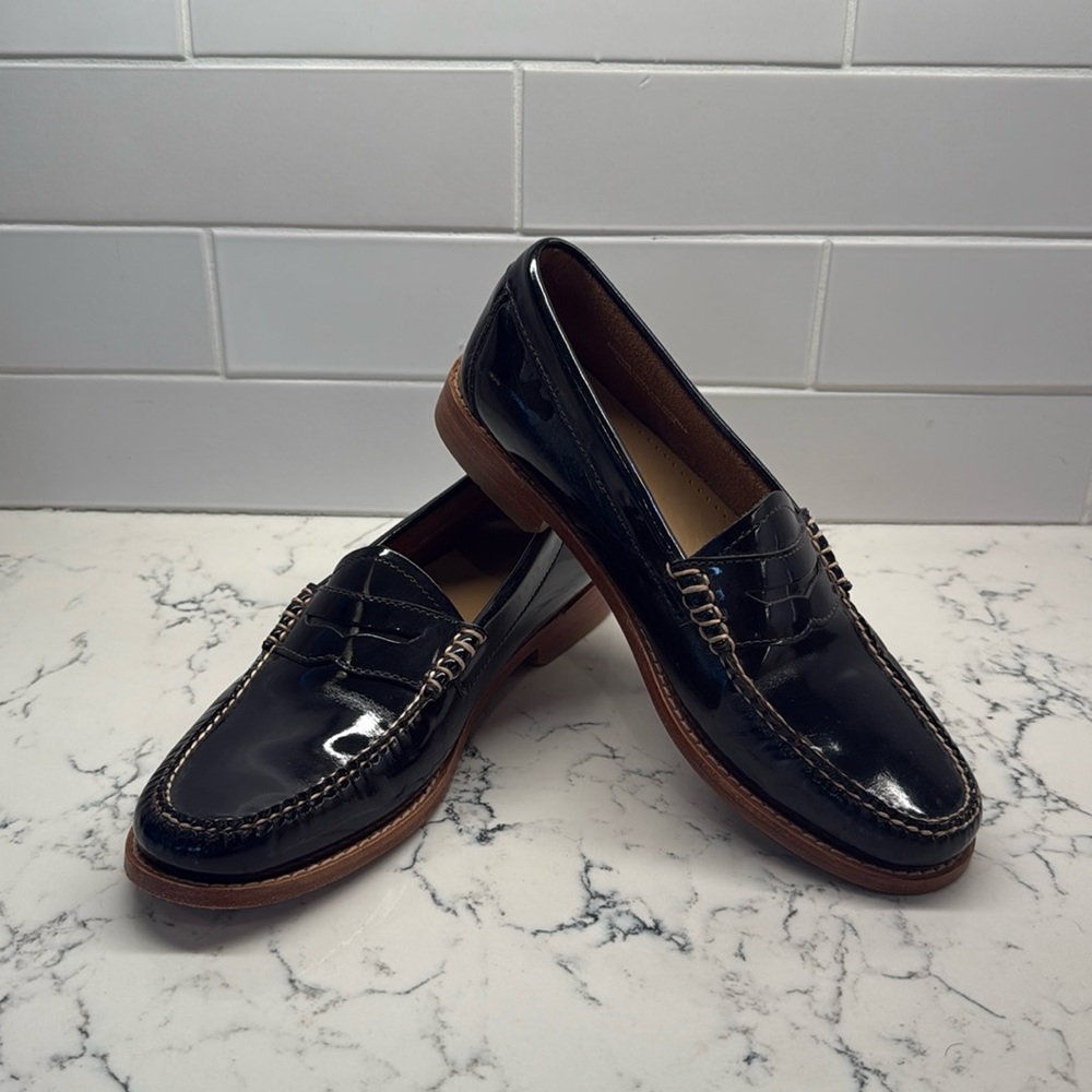 Black Patent Leather Penny Loafers - Classic Women's Flats